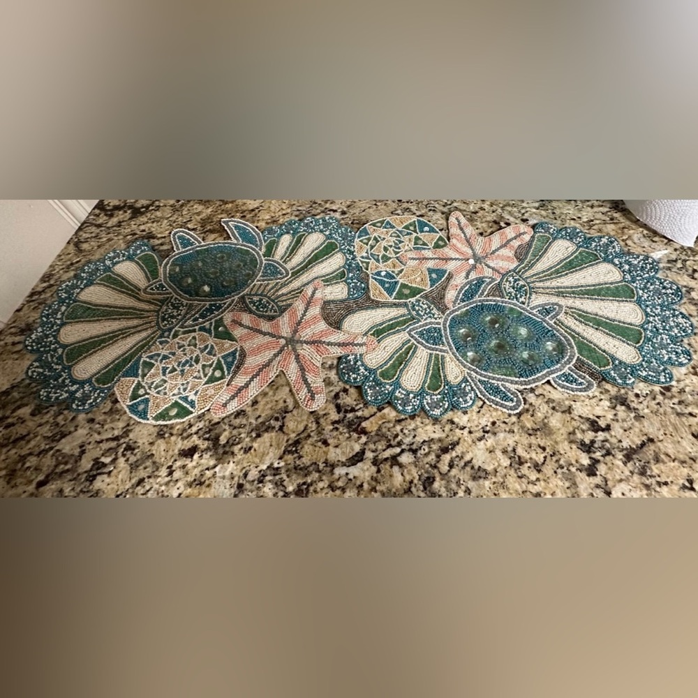 Sea Turtle and Starfish Retired vintage coastal collection beaded table runner